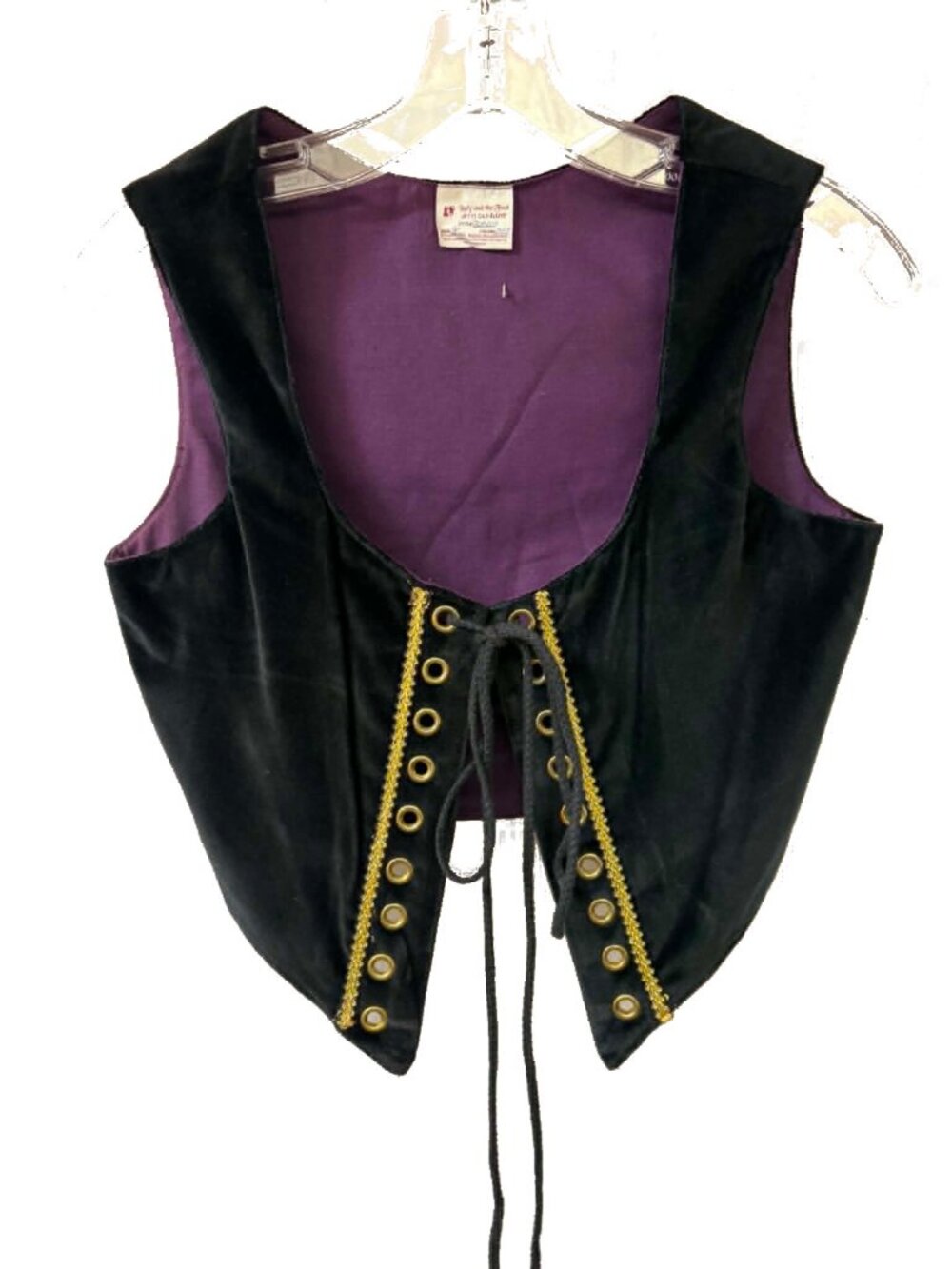 Renaissance Black Cotton Velvet Bodice Gold Bullion Trim Reversible Boned New 8